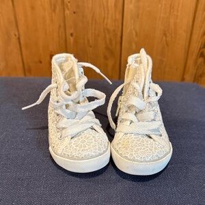 Kids White Lace High-Top Sneakers